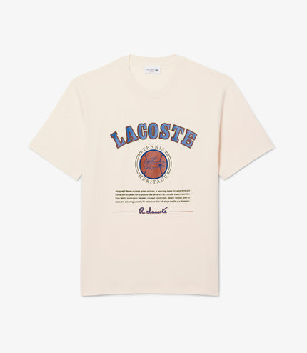 Lacoste Print Cotton Tee - Cream