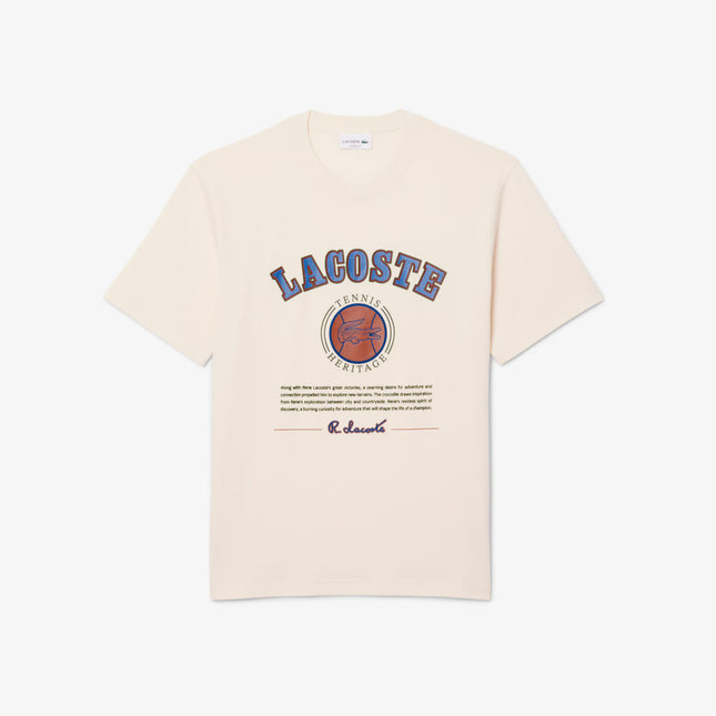 Lacoste Print Cotton Tee - Cream