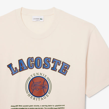 Lacoste Print Cotton Tee - Cream