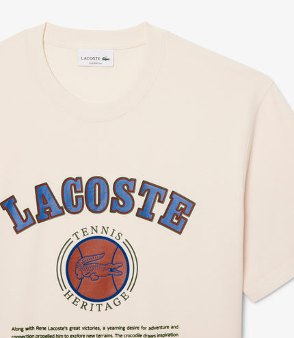Lacoste Print Cotton Tee - Cream