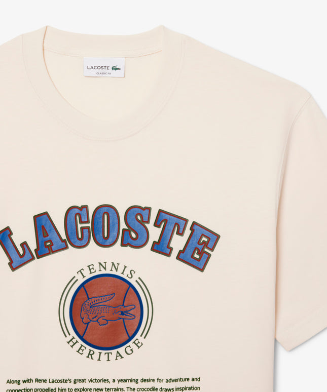 Lacoste Print Cotton Tee - Cream