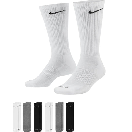 Nike Dri-Fit 6-Pack Cushioned Crew Socks - Black/Gray/White
