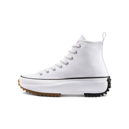 Converse Run Star Hike high-top sneaker in white canvas with a thick platform sole, black foxing, and a lugged outsole.