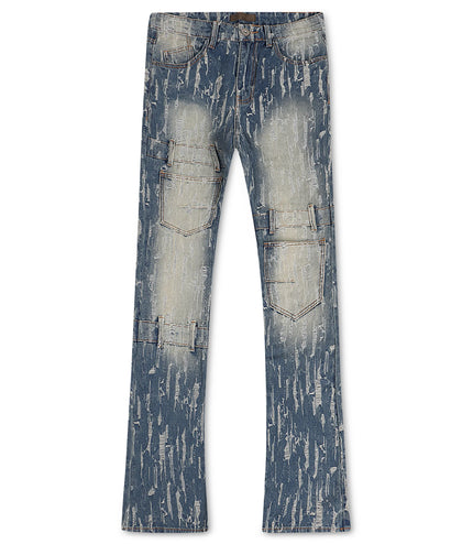 Kdnk Mens Distressed Fabric Flared Jean - Blue