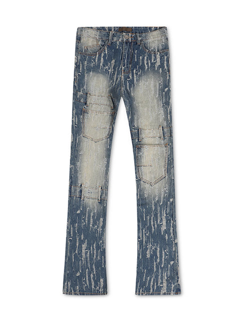 Kdnk Mens Distressed Fabric Flared Jean - Blue