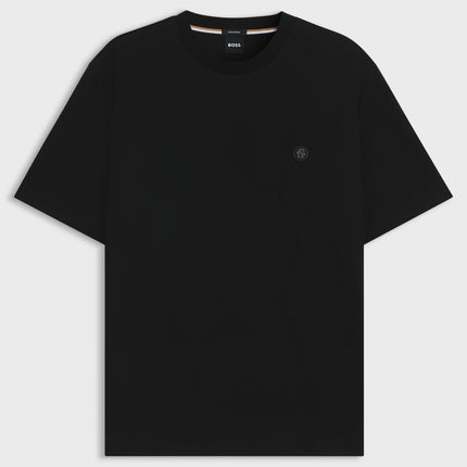 BOSS C-Taut 01 black short-sleeve cotton t-shirt with a round neckline and a tonal circular brand logo on the chest.