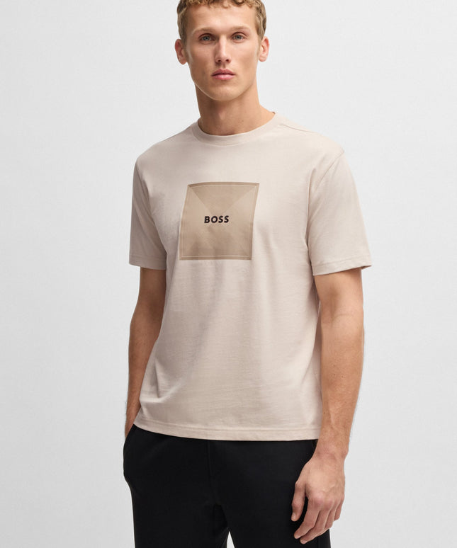Boss Logo Rib Tee - Beige