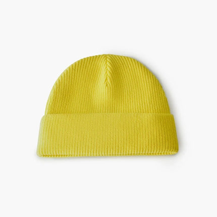 Valabasas Gemstone Beanie in bright yellow featuring a thick, ribbed-knit texture and a classic cuffed brim design.
