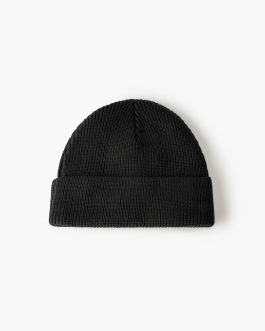 Valabasas Gemstone Beanie in solid black featuring a ribbed knit cotton texture and a classic cuffed brim design.
