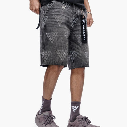 Valabasas Palace Rhinestone Shorts - Grey Wash