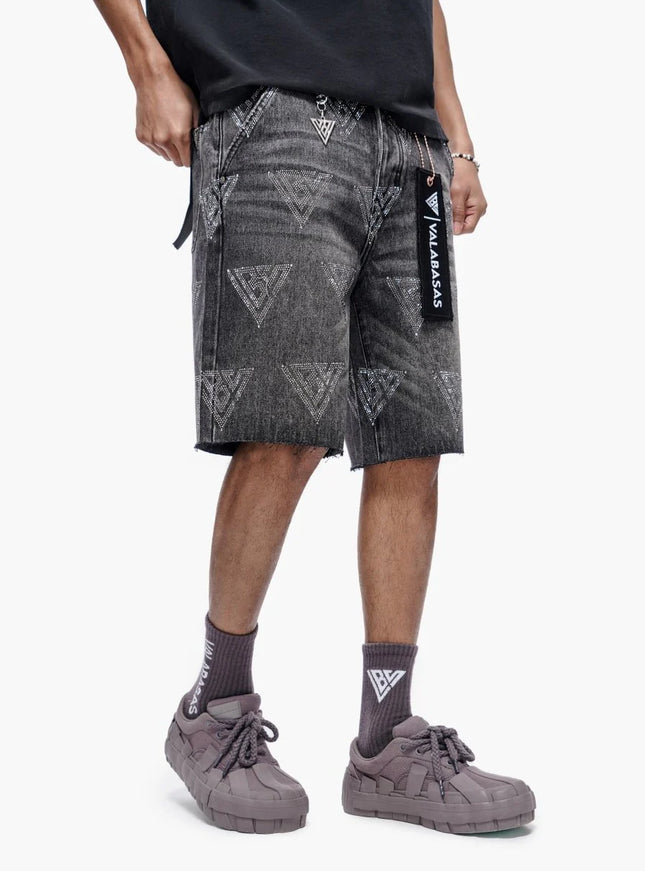 Valabasas Palace Rhinestone Shorts - Grey Wash