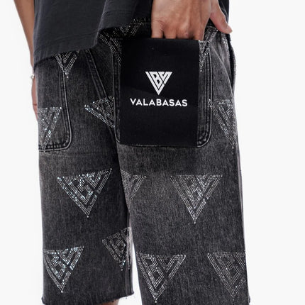 Valabasas Palace Rhinestone Shorts - Grey Wash