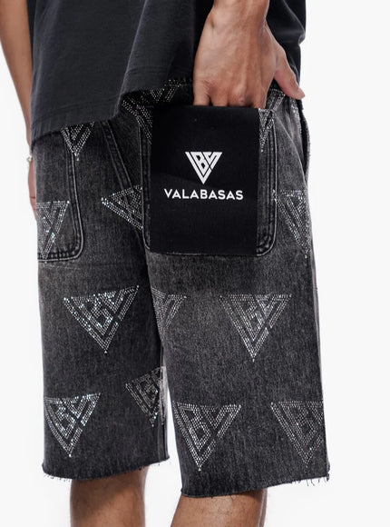 Valabasas Palace Rhinestone Shorts - Grey Wash