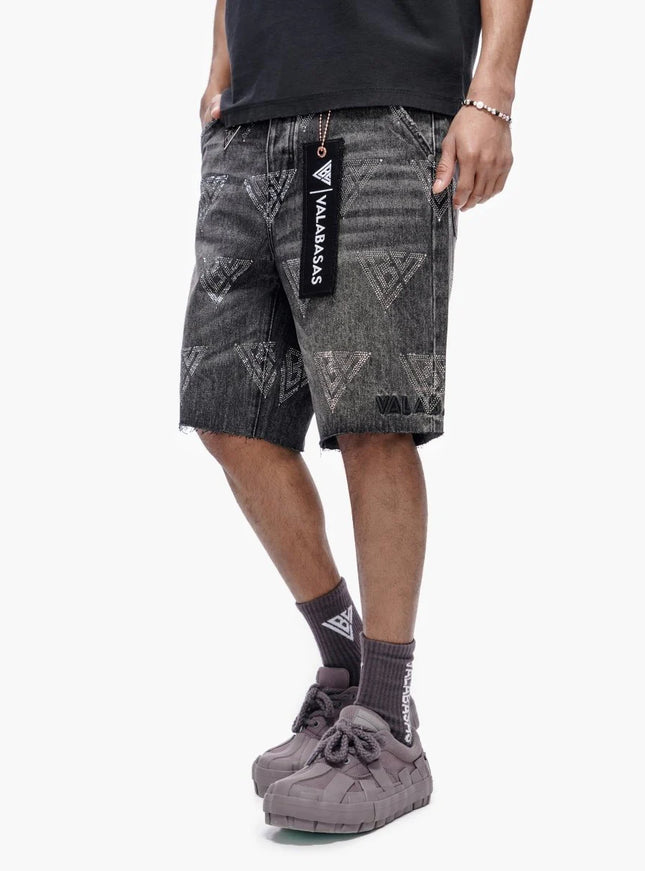 Valabasas Palace Rhinestone Shorts - Grey Wash