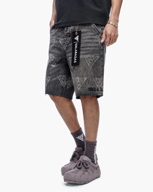 Valabasas Palace Rhinestone Shorts - Grey Wash