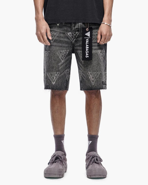 Valabasas Palace Rhinestone Shorts - Grey Wash