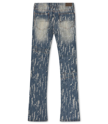 Kdnk Mens Distressed Fabric Flared Jean - Blue