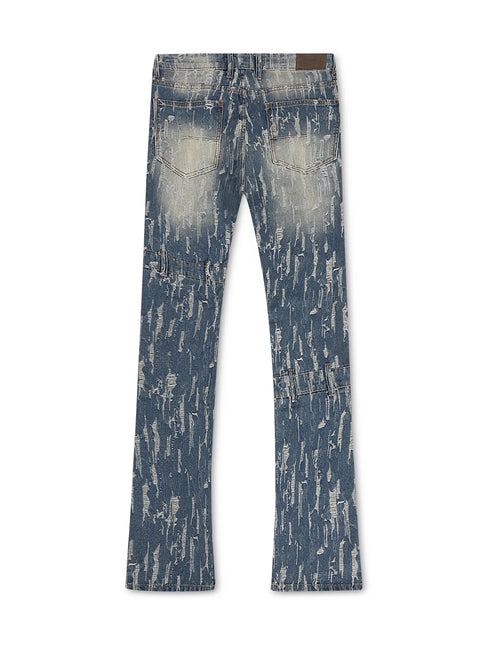 Kdnk Mens Distressed Fabric Flared Jean - Blue